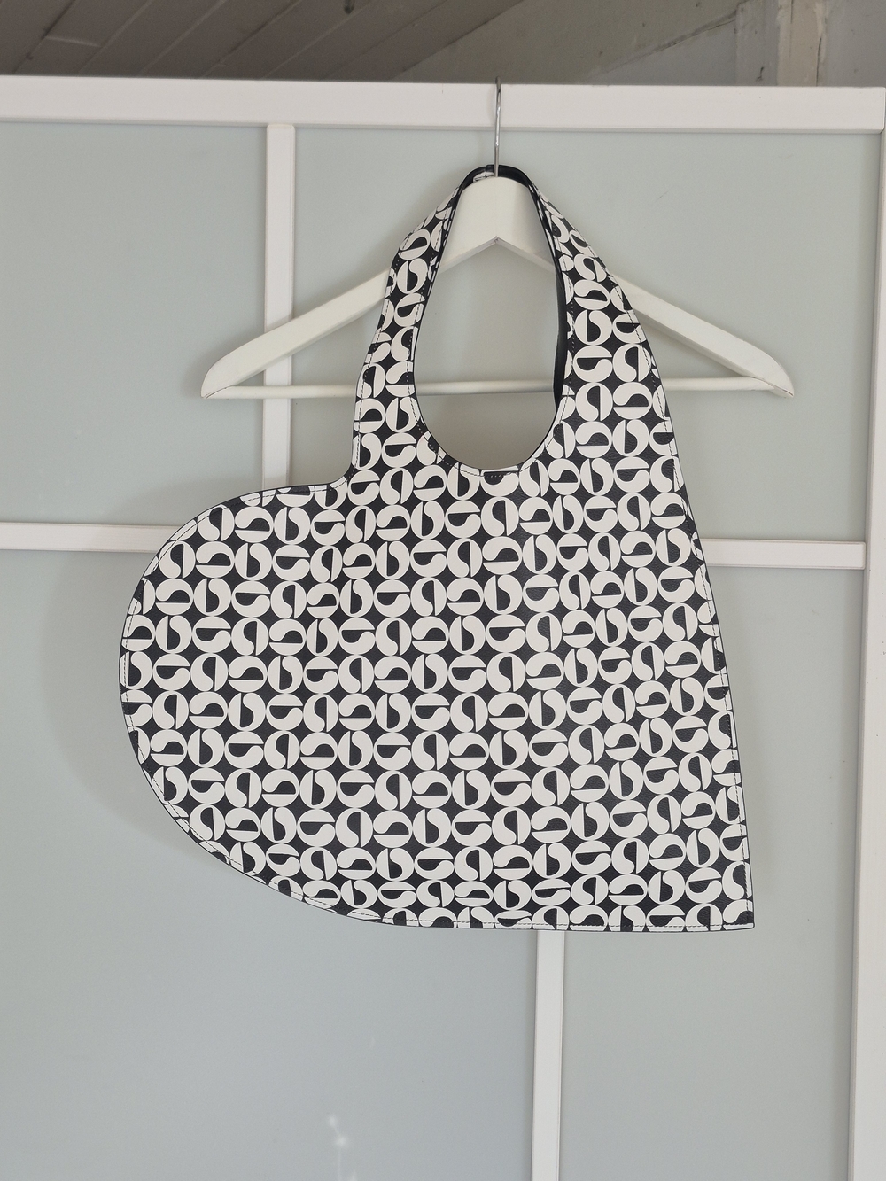 Coperni Monogram Black & White Heart-Shape Patterned Tote Bag